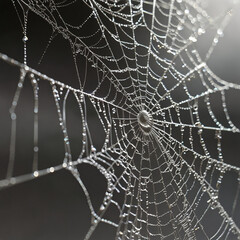 Spider web on a grey background.