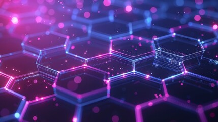 Poster - A mesmerizing hexagonal pattern featuring neon lights in pink and blue, for a cuttingedge futuristic aesthetic