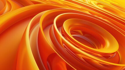 Fototapete - Vibrant orange 3D abstract background showcasing dynamic optical illusions and intricate perspective designs