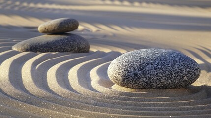 Poster - Smooth Grey Stones in a Circular Sand Garden