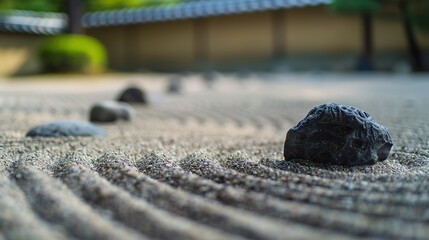Poster - A Row of Black Stones in a Japanese Garden