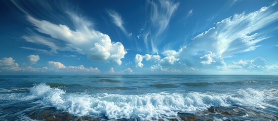 Wall Mural - Seascape with White Clouds and Blue Sky