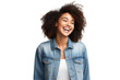 © venusvi - Fashionable young black woman with natural hair wearing a denim jacket Isolated on white background