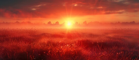 Wall Mural - Sunrise Over a Foggy Meadow