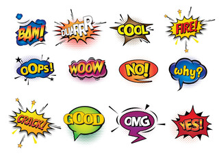 Aufkleber - Comic speech bubbles set. Pop art style. Vector illustration.