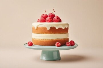 Sticker - A custard cake on plate isolated on a transparent background, dreamy tone, horizontal composition