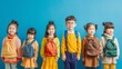 © Marco - group of children with backpack and different clothes on colorful background