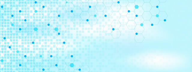 Poster - Abstract medical and science concept with hexagon pattern and digital pixel background.