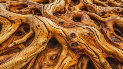 Wall Mural - Natural teak root texture with intricate wooden patterns and earthy tones, showcasing organic imperfections and warm, organic beauty.