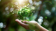 © VK Studio - A hand gently cradling a small tree with a digital ecosystem, illustrating the fusion of nature and technology.