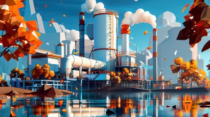 Wall Mural - Hazardous waste incinerator, industrial plant, flat design illustration