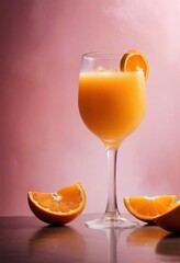 Fresh orange juice in a glass and fresh orange