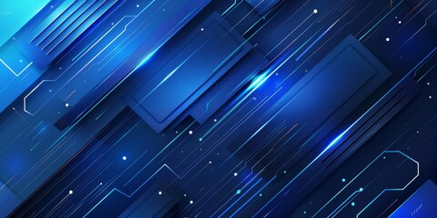 Poster - Blue digital background with lines, circuits, and glowing elements for an innovative and futuristic design