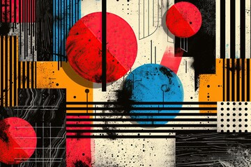 Fototapete - abstract geometric composition with circles, lines, spots and grunge textures
