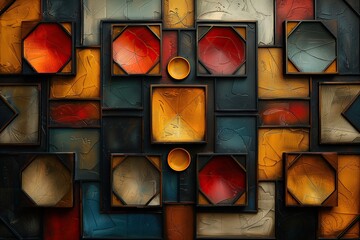 Fototapete - 3d render of abstract background with geometric shapes and colorful glass mosaic