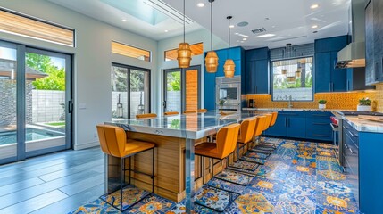 Wall Mural - Modern Kitchen Design Featuring Vibrant Colors and Geometric Patterns for Contemporary Living Spaces