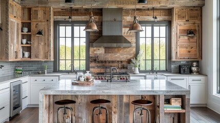 Wall Mural - Contemporary Fusion: Modern Rustic Kitchen Blending Natural and Modern Elements