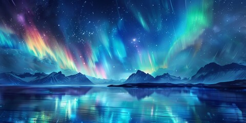 a breathtaking view of the northern lights dancing across the night sky, with vibrant hues of green,