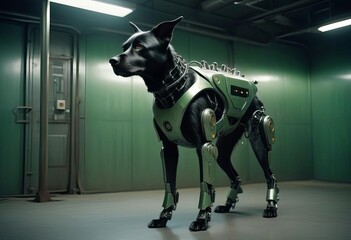 Wall Mural - Black Dog in Robotic Exoskeleton Suit