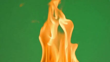Fototapete - A close up of a flame on a green background. The flame is yellow and orange, and it is dancing in the air. Concept of warmth and energy, as well as a feeling of movement and life