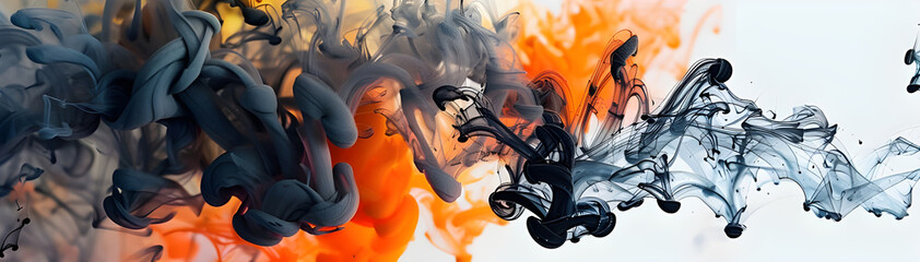 Poster - Abstract swirls of black and orange ink blend seamlessly, creating a dynamic and captivating fluid art design.
