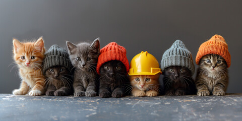 Wall Mural - sweet kittens in the hats