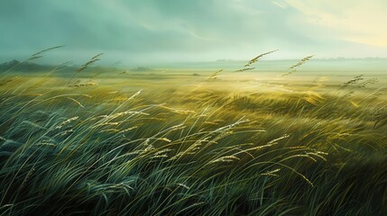 Canvas Print - A gentle breeze blows through an open field, causing the tall grasses to ripple like waves. The air is filled with the earthy scent of the countryside.