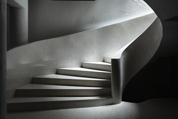 Poster - A smooth and curved concrete staircase with a modern finish is captured beautifully in a minimalist interior, emphasizing the elegance and sophistication of contemporary design.