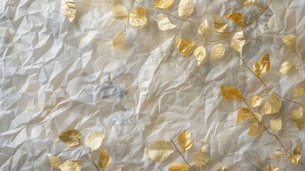 Wall Mural - Golden Leaves on Crumpled Paper.