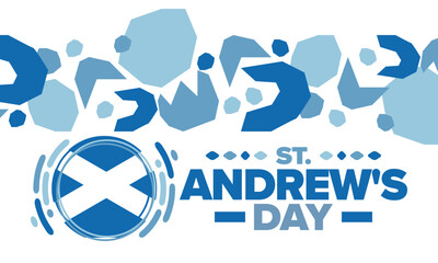 Wall Mural - Saint Andrew's Day in Scotland. National day in Scotland. Happy holiday Andermas, celebrated annual in November 30. Scottish flag. Patriotic elements. Poster, card, banner and background. Vector