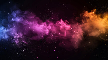 Wall Mural - colorful smoke fog clouds with shiny dust sparkles of glitter on a black background.