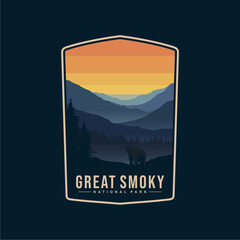 Wall Mural - Emblem sticker patch logo illustration of Great Smoky Mountains National Park on dark background