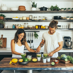 mother and daughter cooking in kitchen