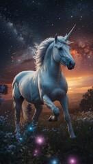 Wall Mural - Mythical Unicorn Amidst Celestial Aura