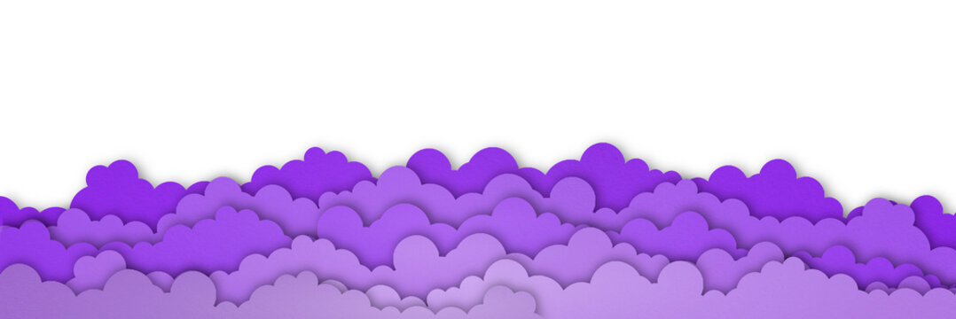 Purple paper clouds isolated on transparent background