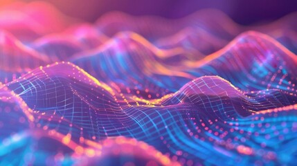 Poster - Abstract futuristic design with wavy chaotic lines on a colorful backdrop, suitable for desktop or smartphone decoration.