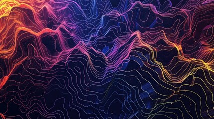 Poster - Wavy chaotic lines on a colorful background, creating a futuristic design perfect for desktop wallpaper or smartphone decoration.