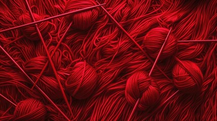 Poster - Abstract red background resembling knitting needles and lines, creating a textured and dynamic visual.