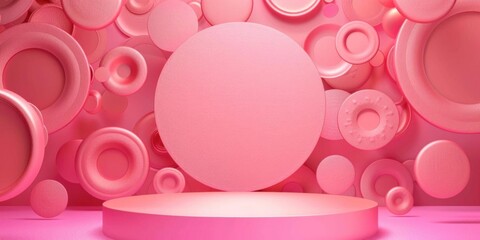 Poster - Modern pink podium set against a circular patterned background, perfect for stylish presentations and displays.