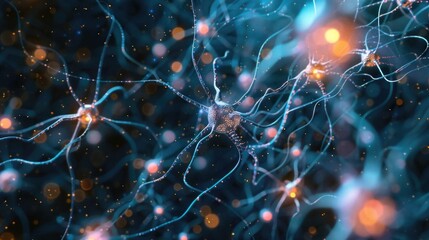 Poster - Futuristic depiction of AI neural networks with cyber synapses, emphasizing connectivity and digital intelligence.