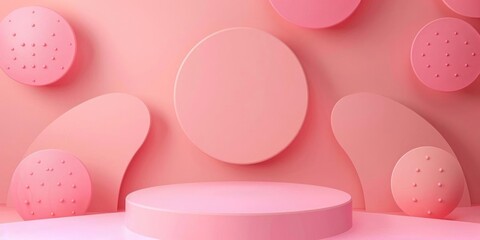 Poster - Chic pink podium against a circular background, ideal for modern and stylish presentation settings.