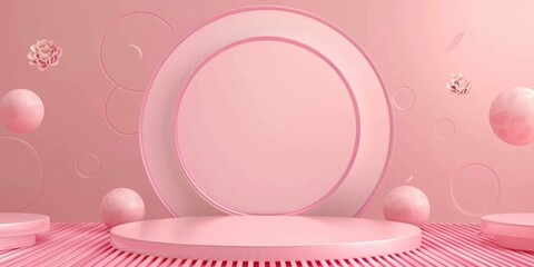 Poster - Elegant pink podium with a backdrop of circles, offering a contemporary and chic look for displays.