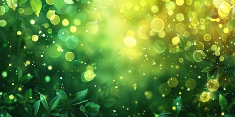 Poster - Elegant green bokeh background with soft blurred spots, creating a serene and luminous visual effect.