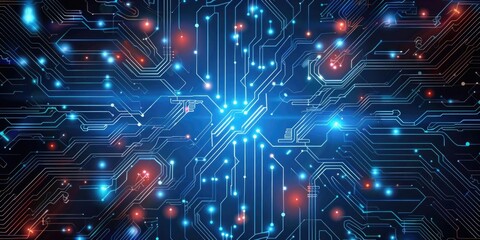 Poster - Futuristic technology background with electronic circuit patterns, emphasizing a high-tech and modern aesthetic.
