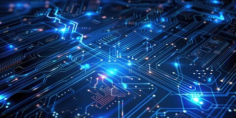 Poster - Glowing electronic circuit design on a futuristic background, creating a vibrant and high-tech visual.