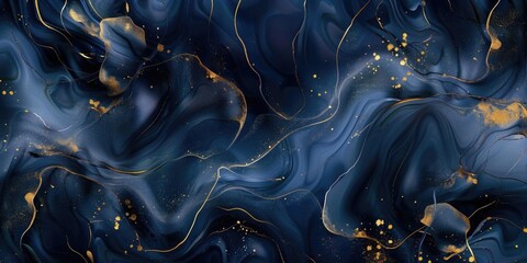 Poster - Elegant dark blue and gold marble texture with floral patterns, perfect for a luxurious and artistic background.