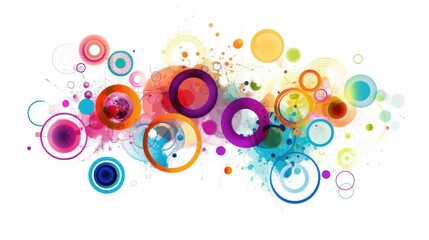 Poster - Multicolored abstract circles scattered on a white background, emphasizing a lively and artistic pattern.