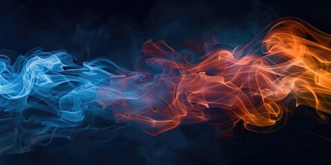Poster - Swirling blue and orange smoke steam on a dark backdrop, offering a vibrant and dynamic abstract design.