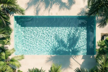 Poster - An inviting image of a zen-like pool setting, perfectly framed by lush palm trees and vibrant plants, offering a peaceful retreat for relaxation and rejuvenation.