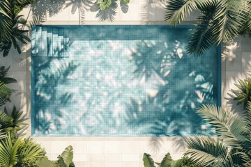 Poster - A refreshing poolside image showcasing the vibrant tropical plants around a stunning pool, embodying a perfect and tranquil escape with a touch of modern luxury.
